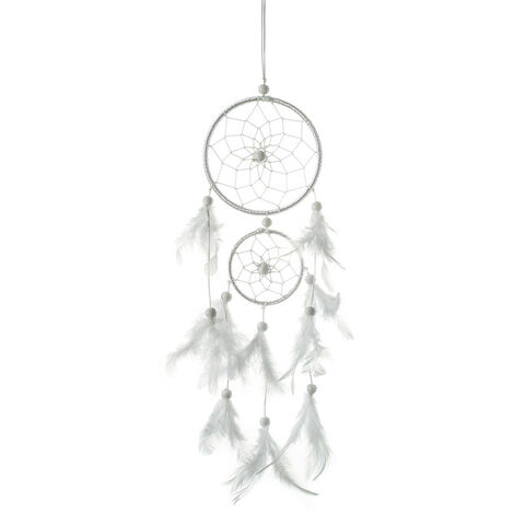 Capteur de Reves en Plumes, Grand Attrape Rêve avec 2 Cercles pour Chambre Maison Décoration Tenture Murale Mobile Decoratif Filles Enfants Cadeau(Blanc)