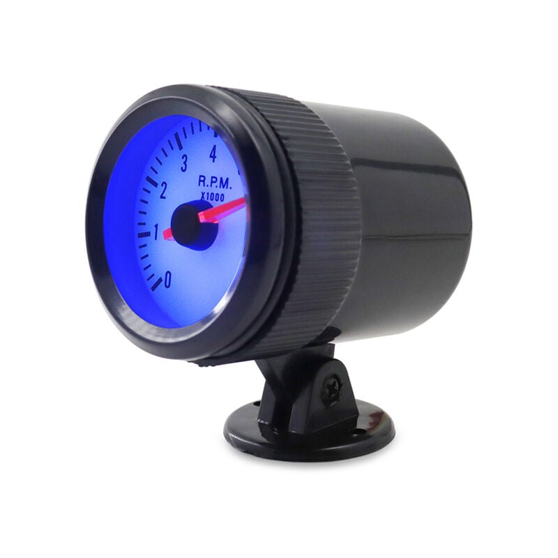 Tachymètre avec support noir pour voiture, 2'', 52 mm, 0-8 000 tr/min, lumière LED bleue