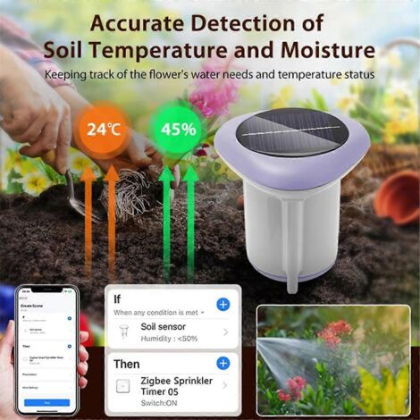 Capteur de sol solaire intelligent Tuya Zigbee avec thermomètre de sol contrôlable par application