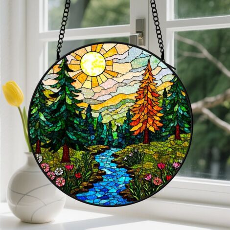 Capteur de Soleil en Vitrail  Décoration Spirituelle pour Maison 15cm