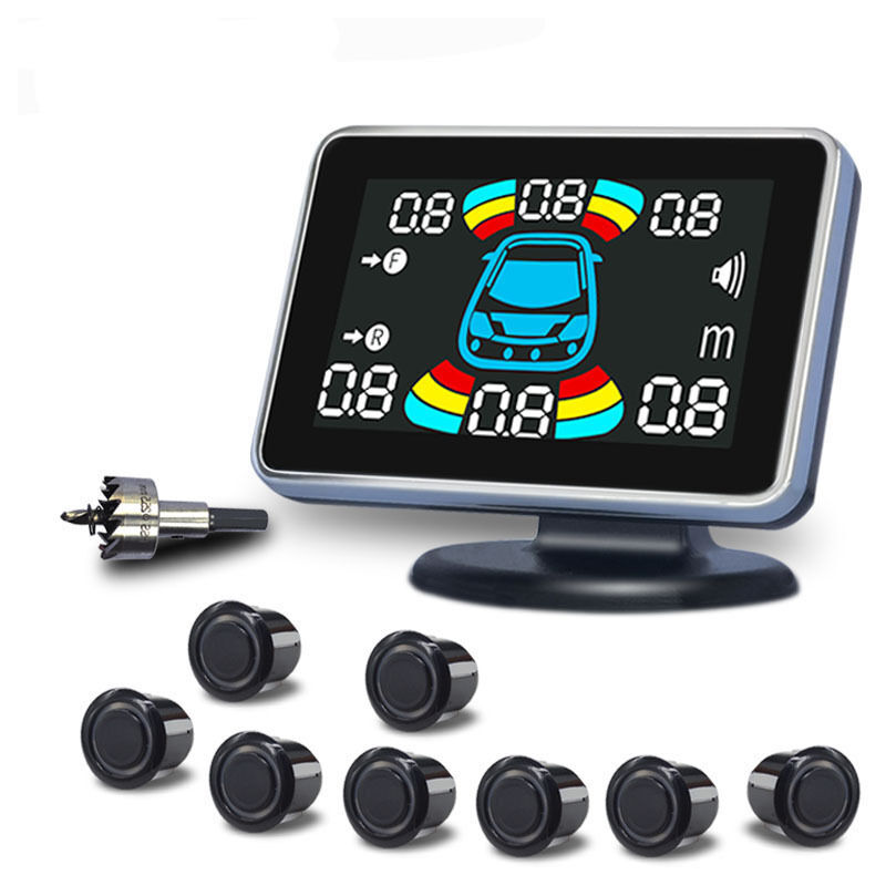 Capteur de Stationnement de Voiture,8 capteurs de Stationnement,Radars de Recul pour Voiture Avant et Arrière Avertissement Sonore/Buzzer/Muet avec
