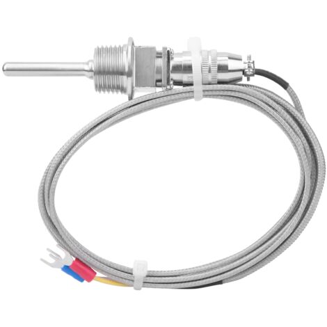Capteur de température type K RTD, sonde thermocouple inox, raccord 1/2 NPT démontable, connecteur 3 broches avec câble 2m / 6.6ft