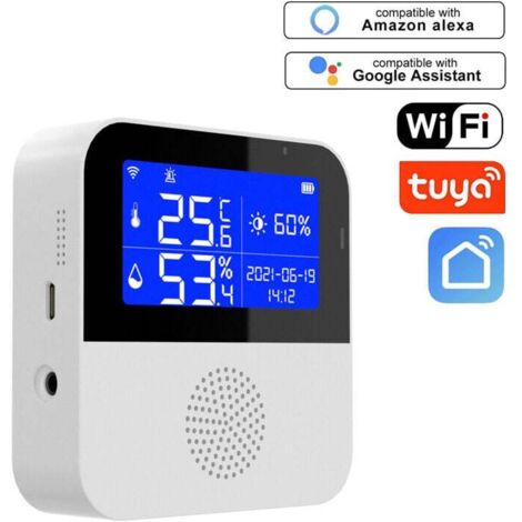 Capteur de thermomètre hygromètre WiFi avec sonde externe, moniteur numérique sans fil de température et d'humidité Mise à jour de synchronisation en temps réel, avec écran LCD rétroéclairé, alarme so