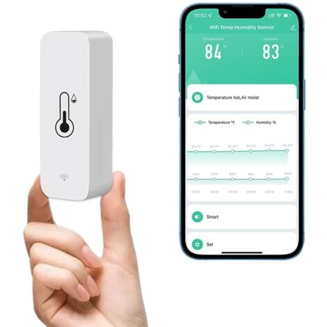 AOUGO Capteur hygromètre thermomètre WiFi, moniteur de température et d'humidité sans fil pour la maison, surveillance à distance en temps réel Thermohygromètre intelligent avec stockage de données NPTERBL