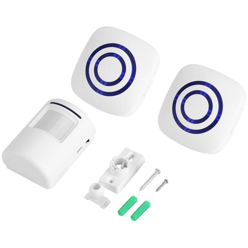 Eosnow - Capteur infrarouge sans fil, détecteur de mouvement, sonnette de porte d'entrée, alarme 1 émetteur 2 récepteurs eu