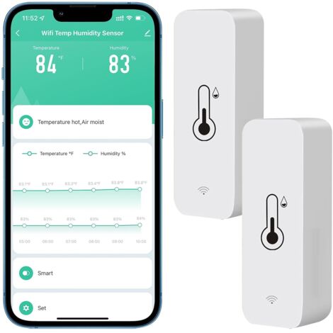 Capteur température et humidité WiFi, alerte application à distance, cave à vin/serre – 2 pièces