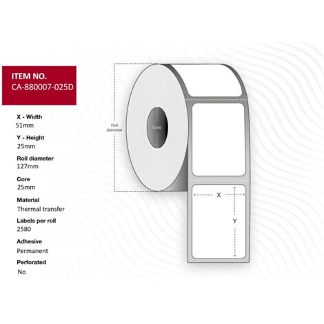 capture Rouleaux pour adresses de marque Capture modèle Label 51 x 25 mm, Core 25 mm (CA-880007-025D)