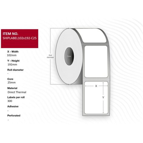 Capture Thermoetiketten 102 x 192 mm, 25 mm Kern, perforiert, 300 Stück pro Rolle, 24 Rollen pro Packung, SHIPLABEL102X192-C25