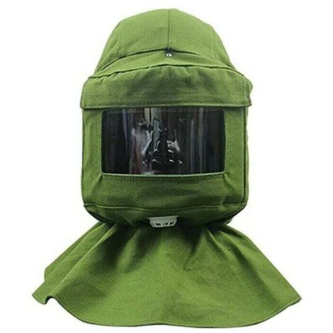 Capucha para arenado, bufanda para arenado, máscara antiviento, antiarenado, herramientas de protección contra el polvo, máscara, lona verde + casco protector