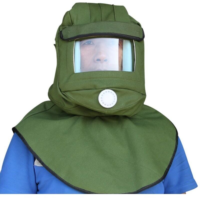 Image of Sandstrahlhaube Kappe zum Sandstrahlen, Helm Windmaske, Sandstrahlstaubmaske, Schutzmaske, Grün