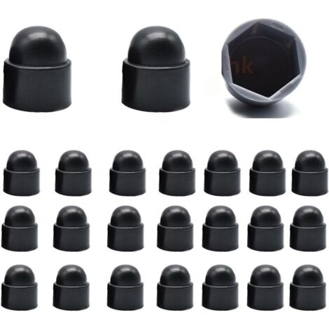 Capuchons Plastiques M6 pour Vis et Écrous - Lot de 25 (Noir) - Bouchons de Protection Hexagonaux Anti-Corrosion pour Mécanique. Mobilier et BTP