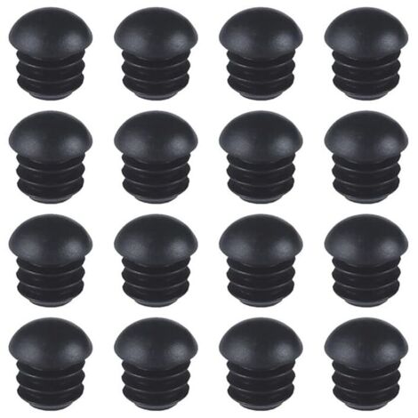 Capuchons ronds en plastique (16 mm), 16 pièces d'embouts de tube de chaise ronds, inserts d'embouts ronds en dôme nervuré pour pieds de table, chaises, meubles (noir)