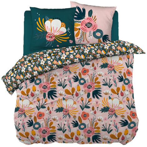 CAPUK - Parure de Lit Coton Motif Rétro Housse de Couette 240x220cm + 2 Taies d'Oreiller