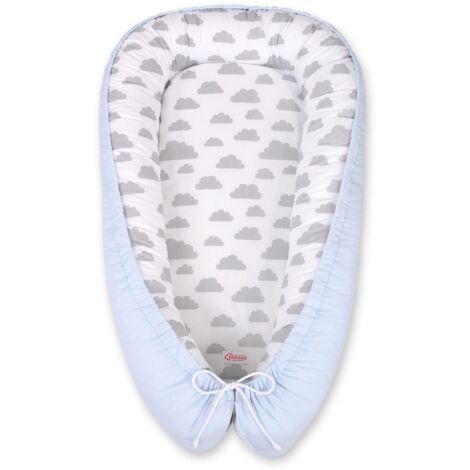 Capullo para bebé, doble cara, parque infantil, arrullo, Premium BOBONO - nubes, gris/azul