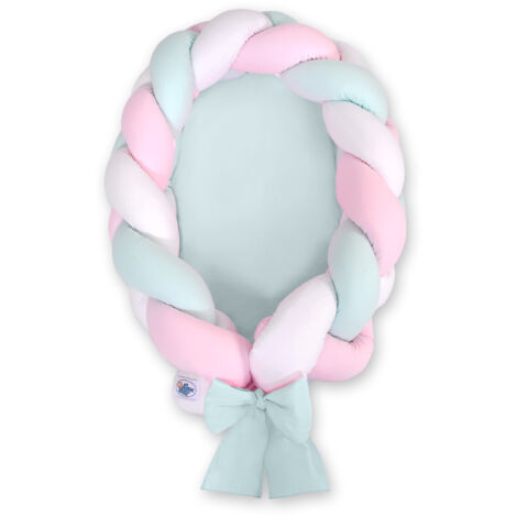 Capullo trenzado para bebé 2 en 1: blanco, rosa y menta