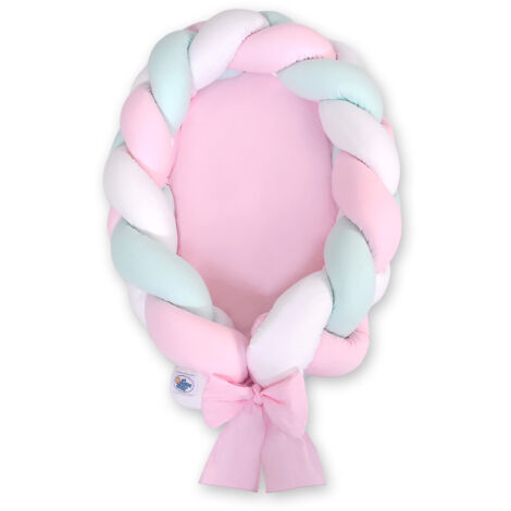 Capullo trenzado para bebé 2 en 1: blanco, rosa y menta