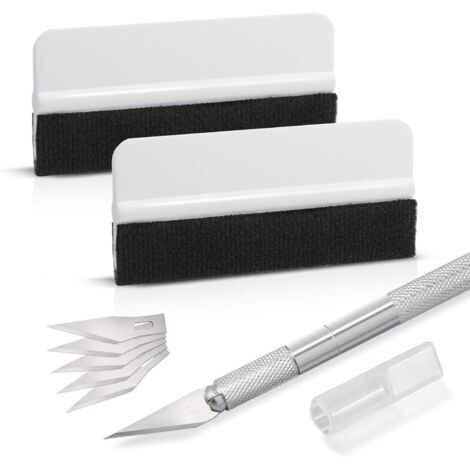 Car Accessory Squeegee Kit, with felt squeegee, hobby knife for application or scraping with cutter and plastic squeegees