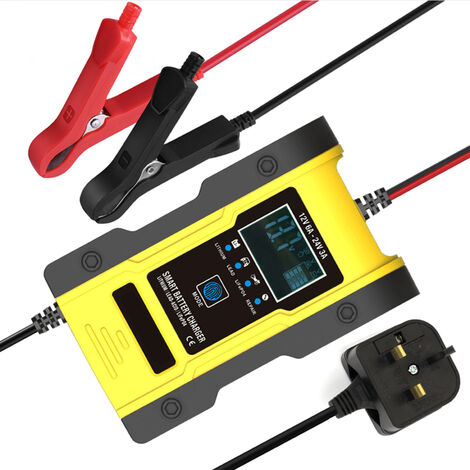 main image of "Car Battery Charger, 12V-24V 6A Lead-acid Batteries Charger, LCD Display Smart Battery Maintainer 7-Stages Trickle Chargers for Car, Motorcycle, Lawn Mower, Marine Boat, SUV,(UK plug),model:Yellow UK plug"