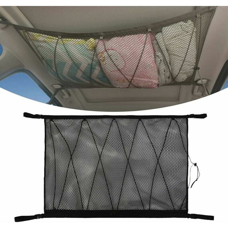 Car Ceiling Net, Universal Car Ceiling Storage Net, Car Interior Ceiling Cargo with Zipper, Trunk Organizer for Jeep Van suv, Double