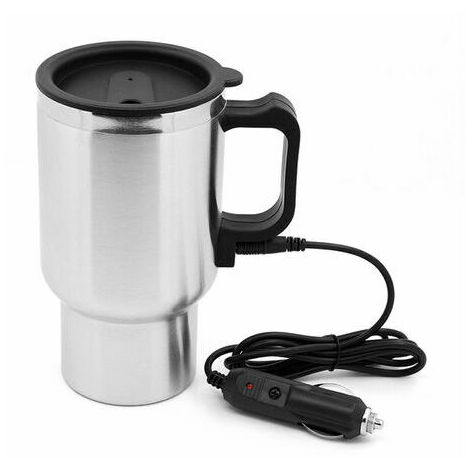 Car Electric Kettle Stainless Steel Car Kettle Travel Thermos Heating Water Bottle Heating Mug with Indicator Light Powered by Cigarette Lighter Charging Base