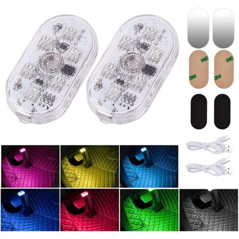 Car Interior Lights, 2PC 7 Colors Colorful Light Touch Switch Car Interior Lamp, 6 LED 2 Modes Wireless Adjustment with USB Port, for Truck Van Camper