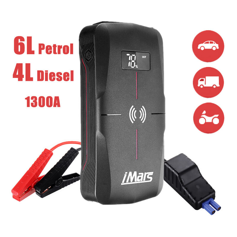 

Car Jump Starter 1300A Cargador de refuerzo de batería de respaldo 10W Carga inalámbrica QC3.0 Fuente de energía portátil a prueba de agua