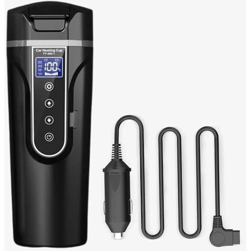 Car Kettle, 12V/24V Car Kettle, Heated Water Cup for Car/Truck/Travel, Portable Car Kettle with lcd Display Made of 304 Stainless Steel