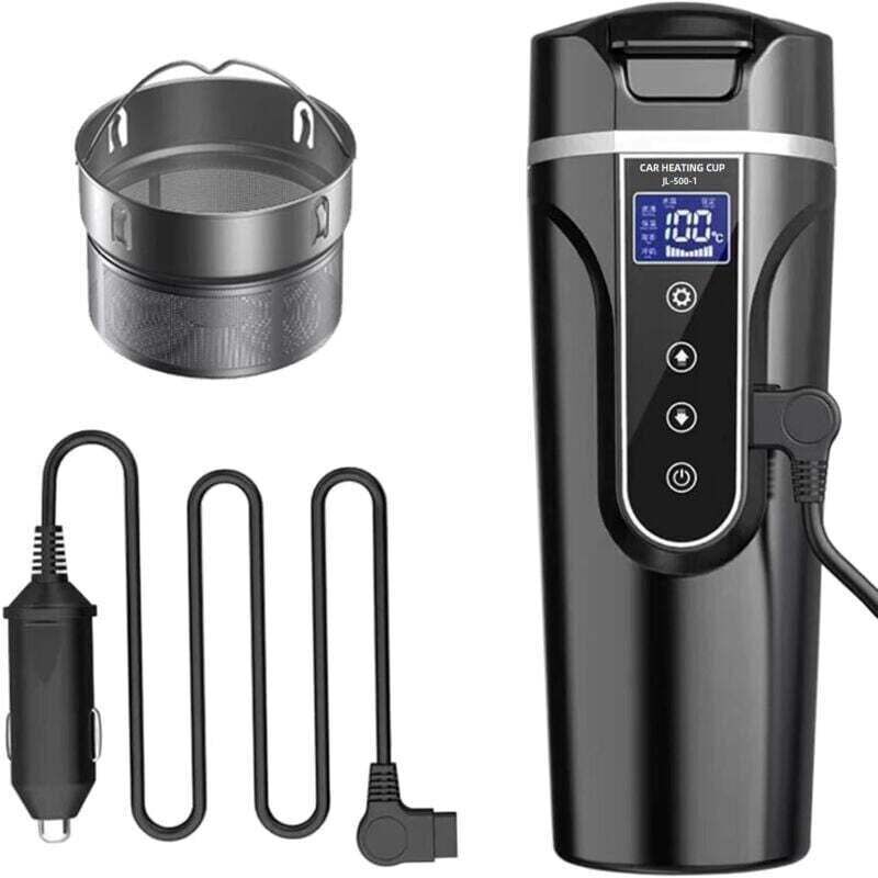 Car Kettle, 12V/24V Electric Car Kettle, Heated Water Cup for Car/Truck/Travel, Portable Electric Car Kettle with LCD Screen, 304 Stainless Steel
