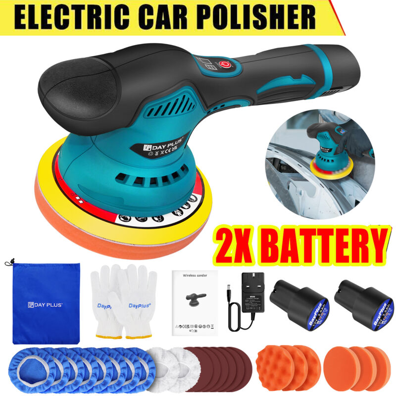 Car Polisher Buffer Machine Cordless Polisher Electric Polisher Kit with 2PCS 12V 2.0Ah Battery, 2800-5500 rpm, 8 Variable Speed, 125mm Base for Car