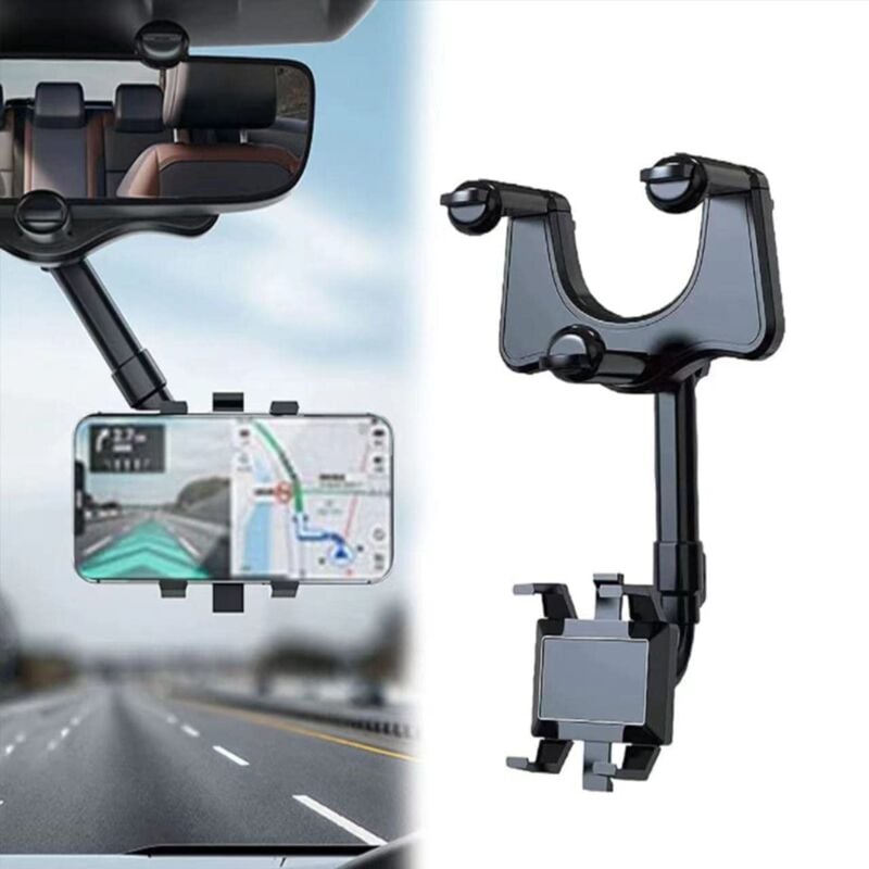 Car Rearview Mirror Phone Holder 360° Rotation Universal Adjustable Phone Mount with Direction Display