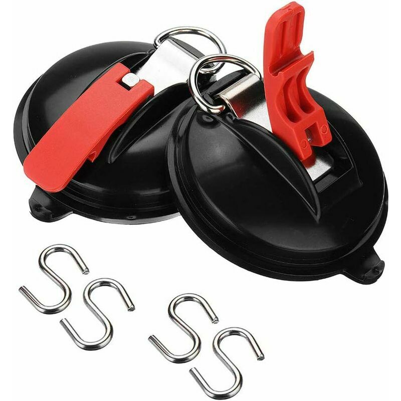 Hoopzi - Car Roof Suction Cup - Car Suction Cup Hook, with S-Hooks. Set of 2 suction cups for Awning, Sun Visor, Tarp and Vehicle Cover.