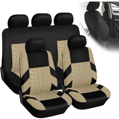 Car Seat Covers, 9pcs Car Leather Seat Cover Sets, Universal Seat Covers (Rice)