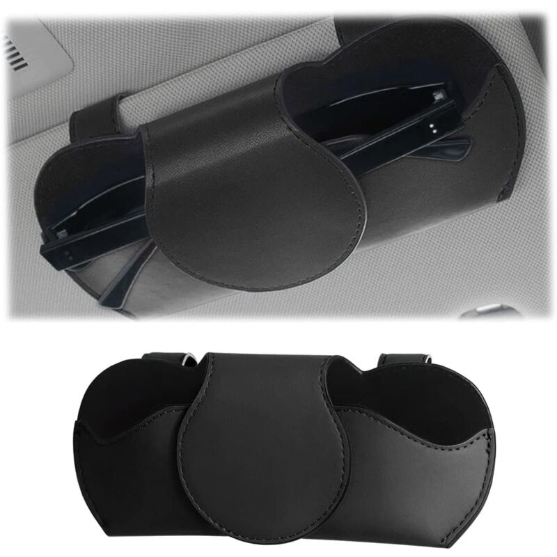 Car Sun Visor Glasses Holder, pu Leather Car Glasses Case, Magnetic Glasses Holder for Car, Universal Car Interior Accessories, for Cars (Black)