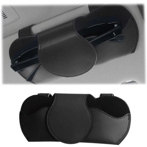 Car Sun Visor Glasses Holder, PU Leather Glasses Case, Magnetic Car Glasses Holder, Universal Car Interior Accessories, for Car (Black) YMYNY