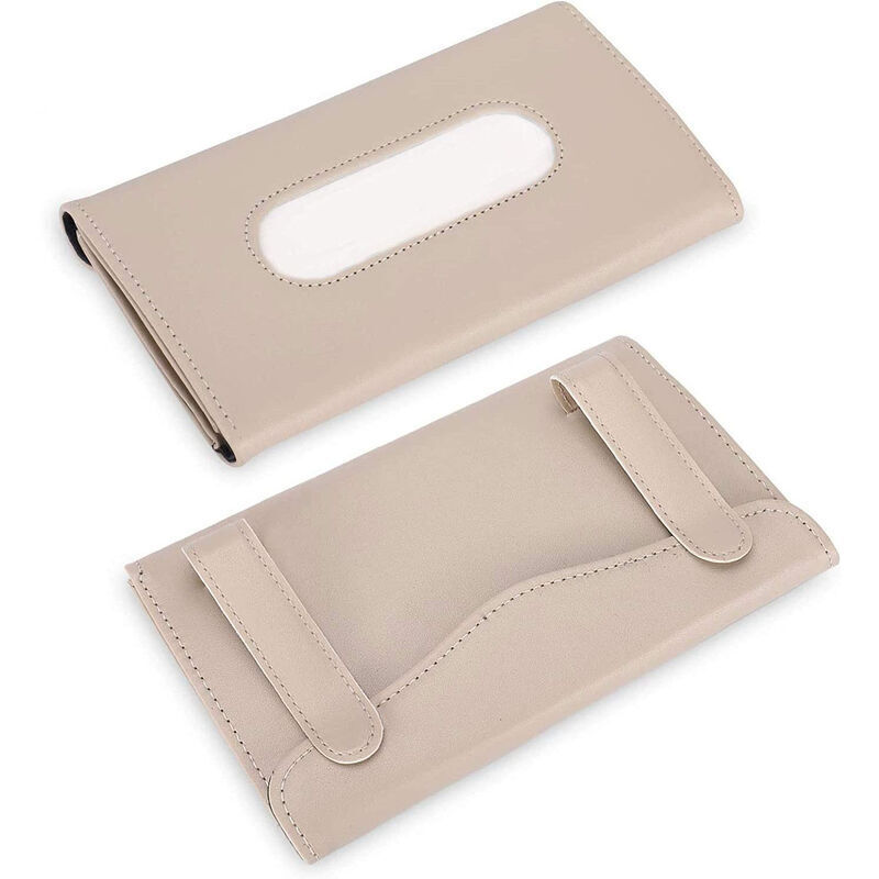 Rose - Car Sun Visor Hanging pu Leather Tissue Box Holder (Khaki) 2 Pieces