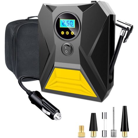 Car Tire Inflator, 12V Portable Air Compressor with Memory Function, 3 Nozzle Adapters, Fast Inflation Compressor for Bicycle