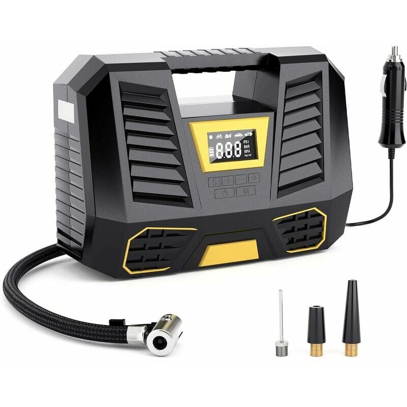 Hoopzi - Car Tire Inflator, Portable 12V Car Air Compressor with Digital Display, Autonomous Electric Pneumatic Inflator with Handle, Cigarette
