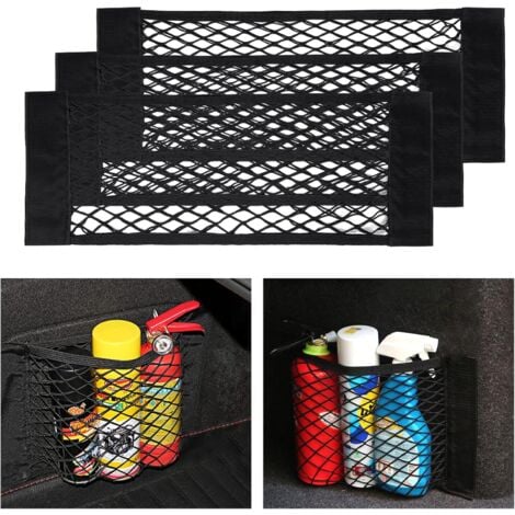 Car Trunk Storage Net, [3 PCS 60x25cm] Car Trunk Pocket Organizer Bag, Car Storage Net Bag with Elastic Magic Sticker for Car Luggage Bag
