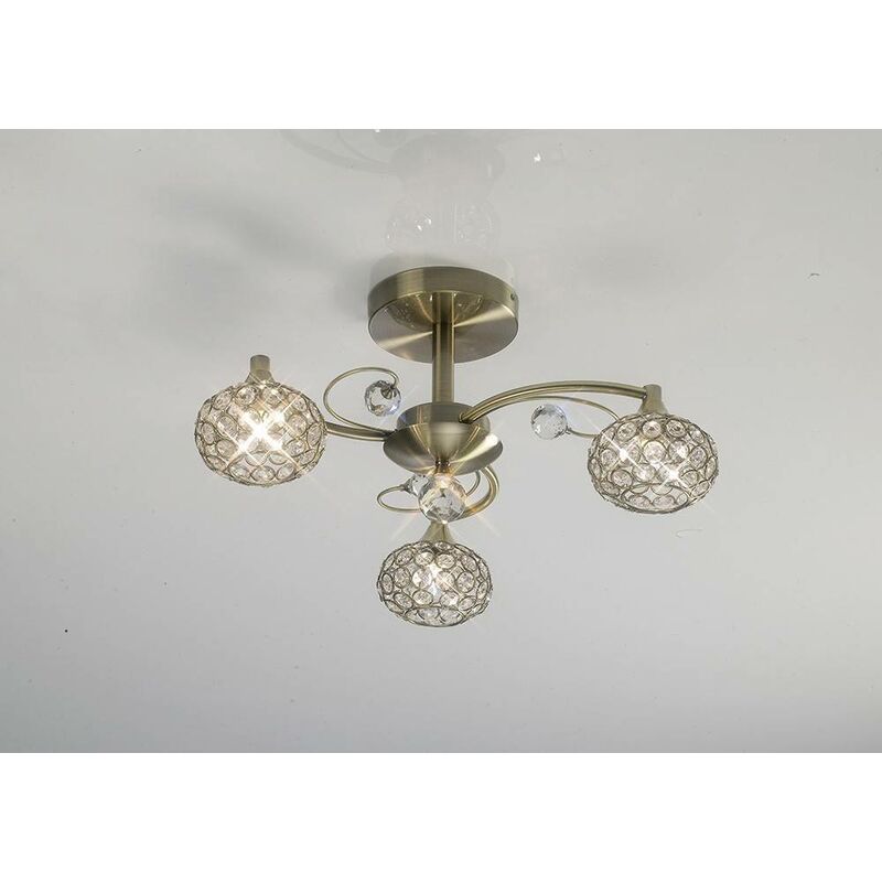 Cara semi-ceiling light 3 bulbs antique brass / crystal