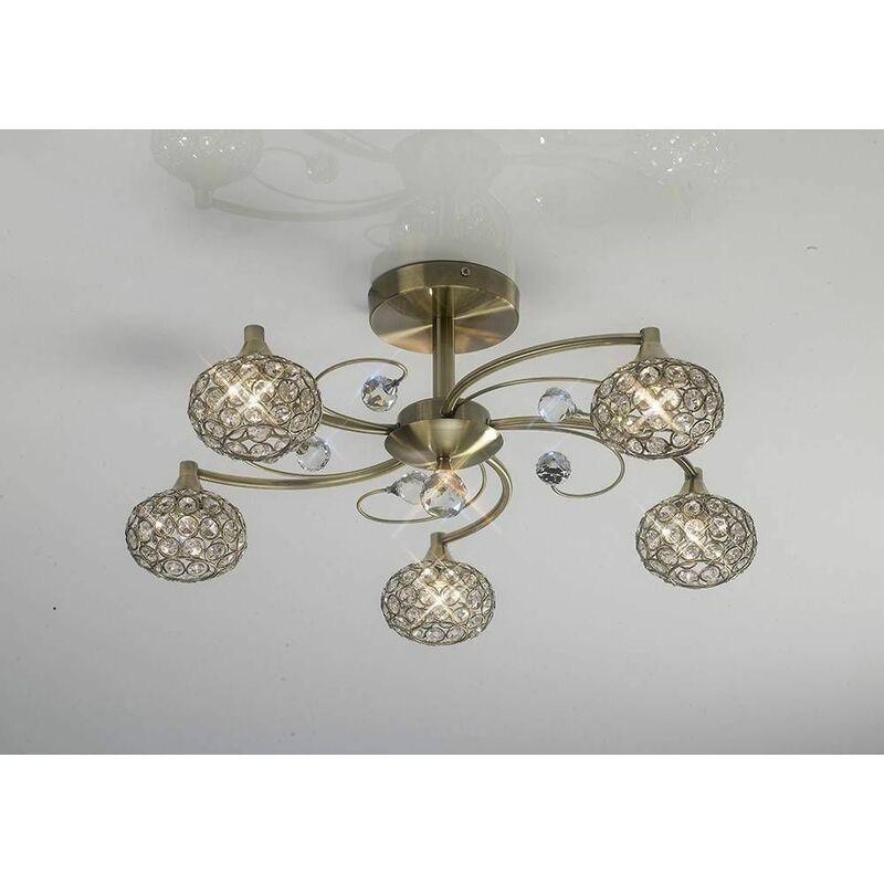 Cara semi-ceiling light 5 bulbs antique brass / crystal