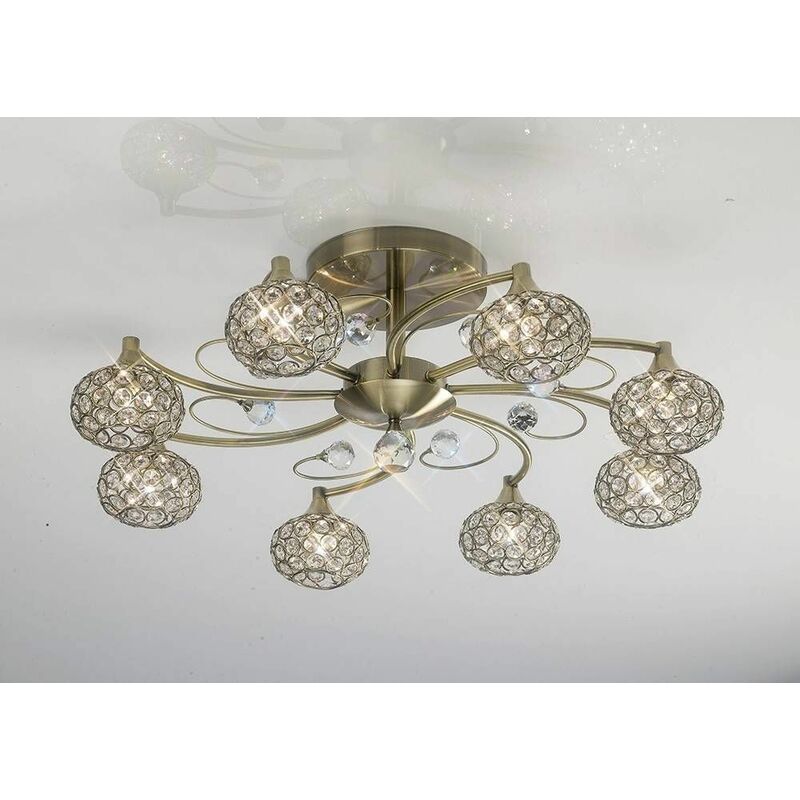 Cara semi-ceiling light 8 bulbs antique brass / crystal