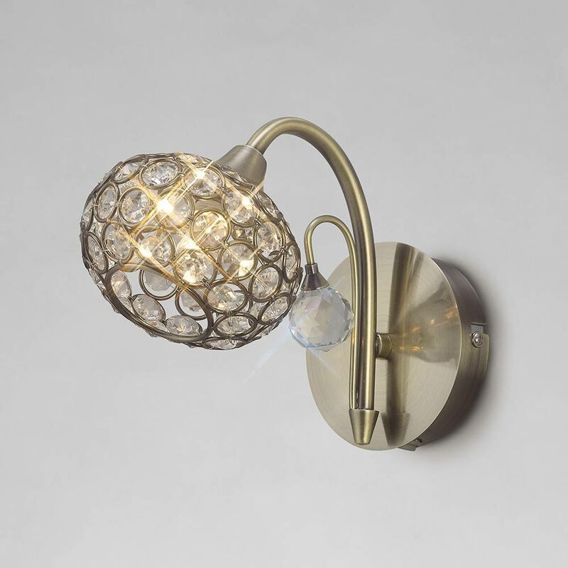 09diyas - Cara wall light with switch 1 Bulb antique brass / crystal