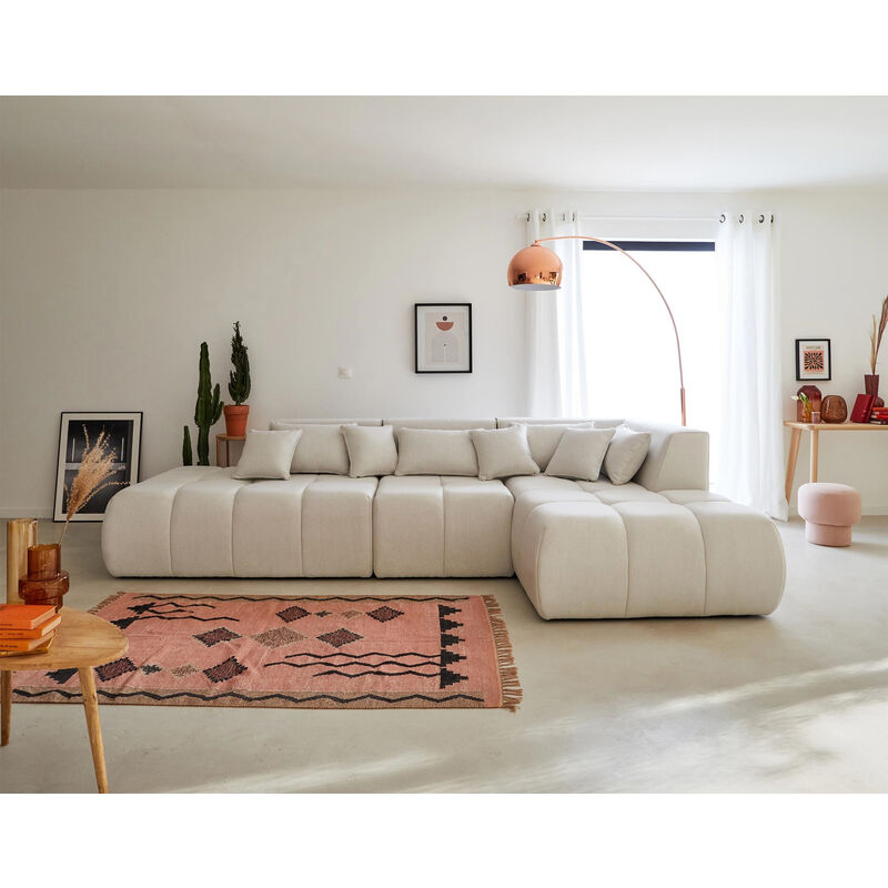 Lisa Design - Caracas - canapé modulable d'angle droit - 5 places - en tissu - beige