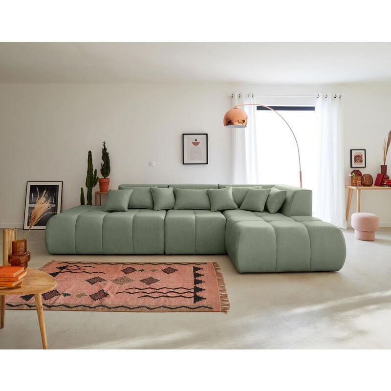 Lisa Design - Caracas - canapé modulable d'angle droit - 5 places - en tissu - vert sauge - Vert sauge