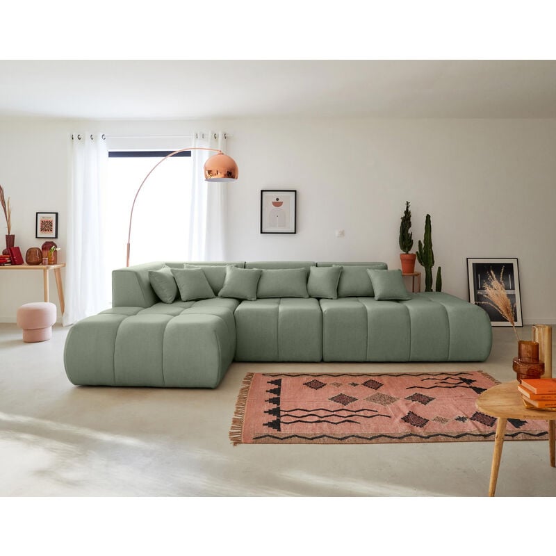Lisa Design - Caracas - canapé modulable d'angle gauche - 5 places - en tissu - vert sauge - Vert sauge