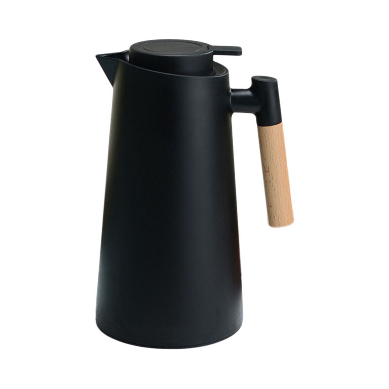 Lifcausal - Carafe à café isotherme 1 l à double paroi, cafetière sous vide, carafe isotherme avec poignée en bois, bouilloire à eau, bouteille