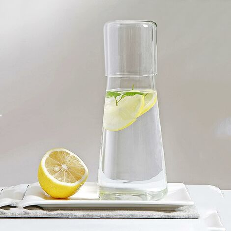 Carafe à eau de chevet transparente avec gobelet en verre pour table de chevet de chambre à coucher, carafe à eau de nuit avec verre, décanteur de rince-bouche pour salle de bain, carafes à eau en verre avec tasse dans la chambre d'amis (30 oz/800 ml)