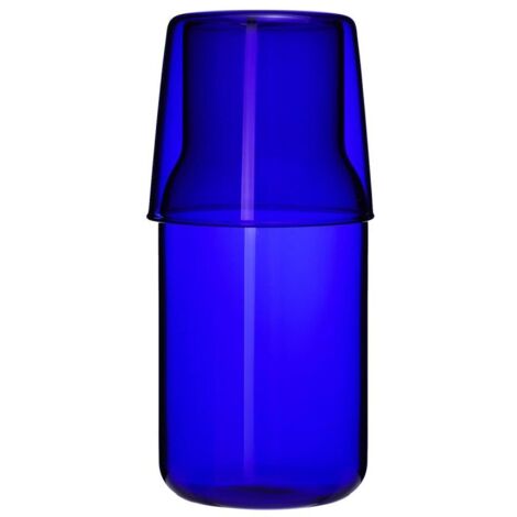 Carafe à eau en verre bleu foncé 44 cl avec verre 23 cl – Sans plomb, design épuré