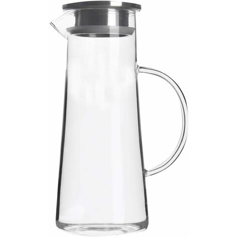 Carafe à eau en verre borosilicate - 1,5 l - Avec couvercle en acier inoxydable - Pour jus chaud/froid - Pour boissons glacées, thé, lait, café et rouge