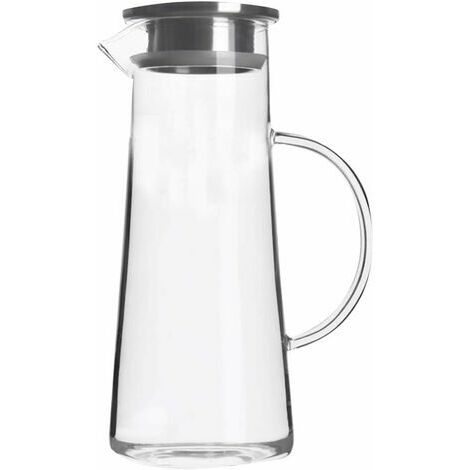 Carafe à eau en verre borosilicate - 1,5 l - Avec couvercle en acier inoxydable - Pour jus chaud/froid - Pour boissons glacées, thé, lait, café et rouge GHOST